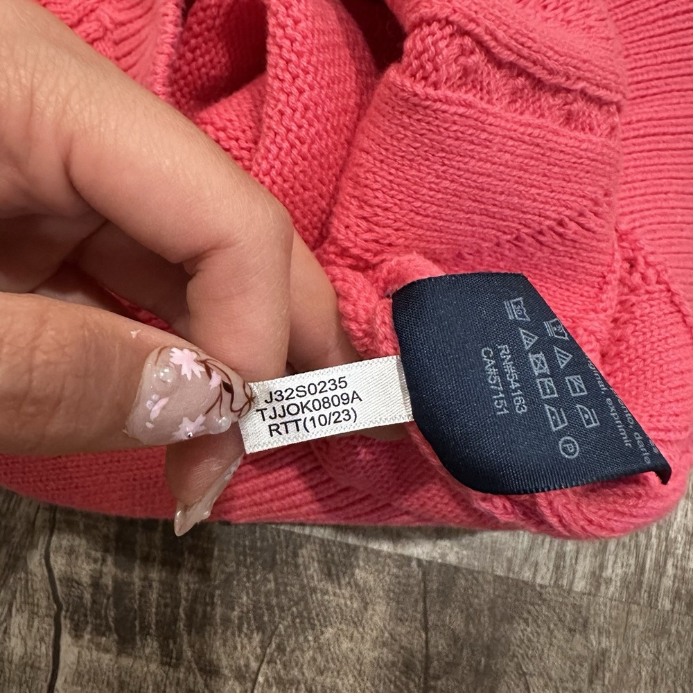 Tommy Hilfiger Sz M Pink Cable Knit Sweater Chunky Neutral Basic Minimalist Y2K‎ - Picture 6 of 7